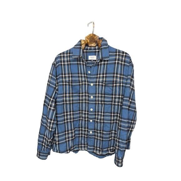 American Eagle Men's Shirt Shacket Thick Flannel Blue Plaid Relaxed Fit Large - Picture 1 of 8